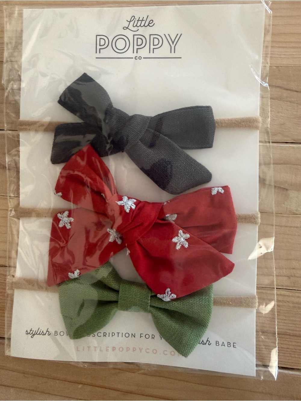 Little Poppy Co. Kids Bow Headband Set - Black, Red & Green
